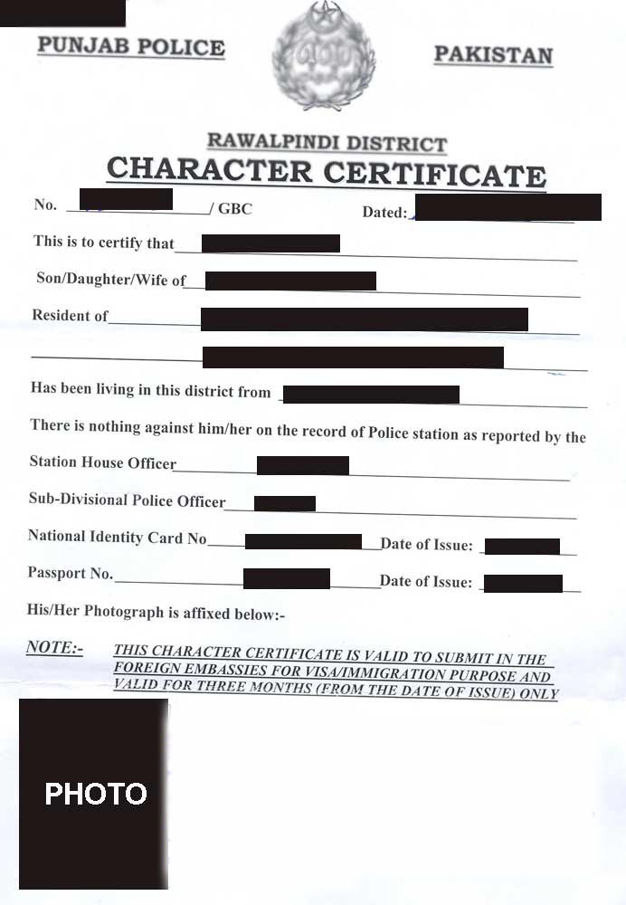 Police Character Certificate Pakistan Sample